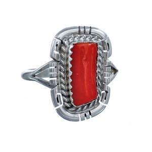 Coral And Sterling Silver Navajo Ring Size 7-3/4 RX113326