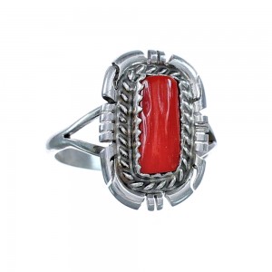 Coral Genuine Sterling Silver Navajo Ring Size 6-3/4 RX113325
