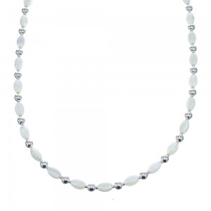 Sterling Silver Mother Of Pearl Bead Necklace AX121618