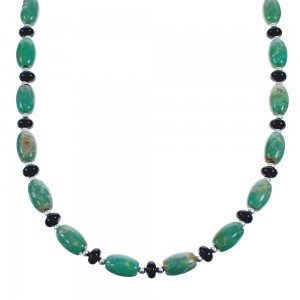 Kingman Turquoise and Onyx Bead Necklace JX121518