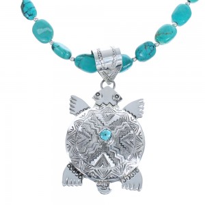 Turquoise Sterling Silver Native American Navajo Turtle Necklace JX121524