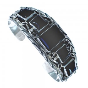 Navajo Multistone Sterling Silver Onyx Cuff Bracelet KX121296
