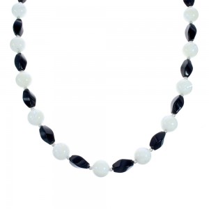 Onyx and Mother of Pearl Sterling Silver Bead Necklace JX121622