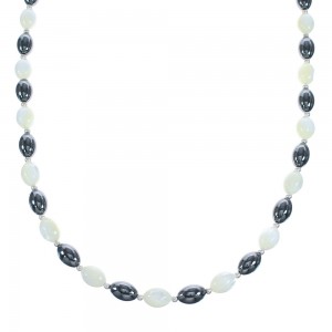 Hematite and Mother of Pearl Genuine Sterling Silver Bead Necklace JX121625
