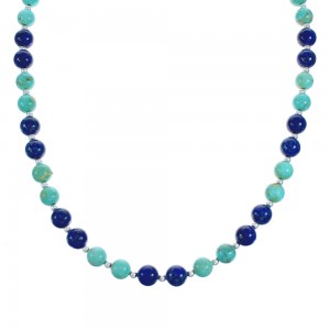 Turquoise Lapis Sterling Silver Bead Necklace JX121603