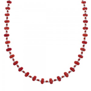 Red Coral Sterling Silver Bead Necklace JX121629