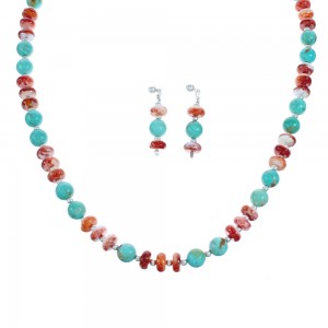 Turquoise Oyster Sterling Silver Bead Necklace Earring Set JX121612