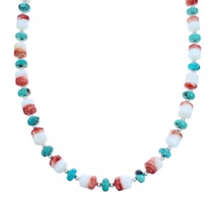 Southwest Turquoise Sterling Silver Oyster Shell Bead Necklace JX121465