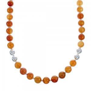 Southwest Fire Agate Authentic Sterling Silver Accent Bead Necklace JX121472