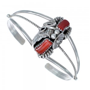 Native American Navajo Sterling Silver Coral Cuff Bracelet AX121354
