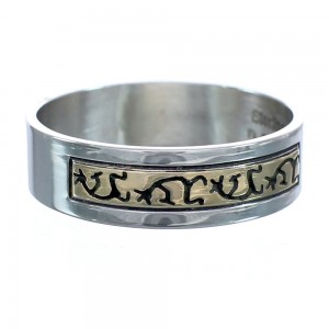 Sterling Silver14 Karat Gold Kokopelli Navajo Ring Size 6-3/4  AX121387