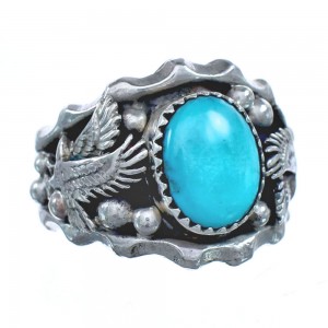 Eagle Silver Turquoise Ring Southwestern Jewelry Size 11-3/4 AX121427