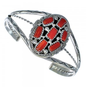American Indian Sterling Silver And Coral Cuff Bracelet AX121779