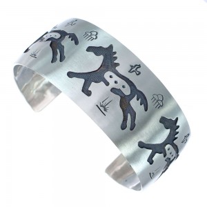 Sterling Silver Navajo Horse Cuff Bracelet AX121731