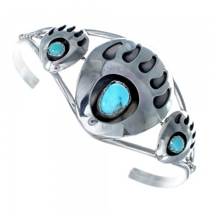 Navajo Turquoise Bear Paw Sterling Silver Bracelet AX121711