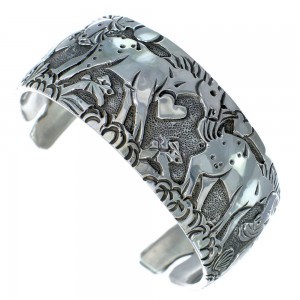 Genuine Sterling Silver Horse Navajo Cuff Bracelet JX121785