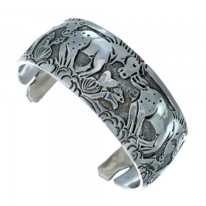 Genuine Sterling Silver Horse Navajo Cuff Bracelet JX121784