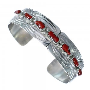 Native American Navajo Coral Sterling Silver Cuff Bracelet JX121768