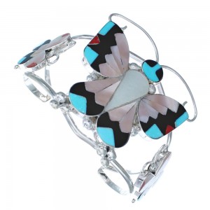 Sterling Silver Multicolor Butterfly Native American Zuni Cuff Bracelet AX121817