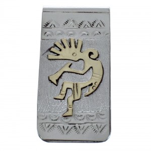 Native American Navajo Genuine Sterling Silver And 12KGF Kokopelli Money Clip JX121914