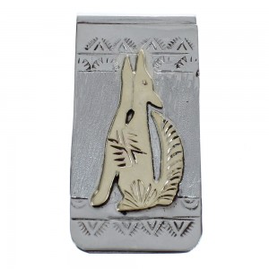 Native American Navajo Genuine Sterling Silver And 12KGF Coyote Money Clip JX121903
