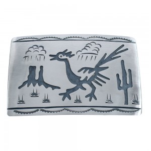 Native American Genuine Sterling Silver Bird And Cactus Belt Buckle JX121923