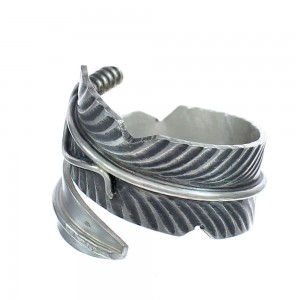 American Indian Authentic Sterling Silver Adjustable Feather Ring Size 7,8,9, and 10 AX122029