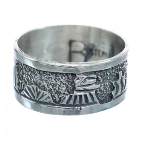 Navajo Sterling Silver Story Teller Ring Size 9-3/4 AX122047