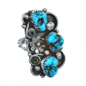 Native American Sterling Silver Turquoise Flower Ring Size 8-1/2 JX122103