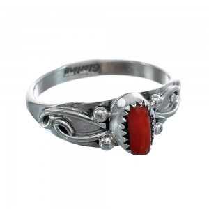 Native American Authentic Sterling Silver Coral Ring Size 9-1/4 JX122211
