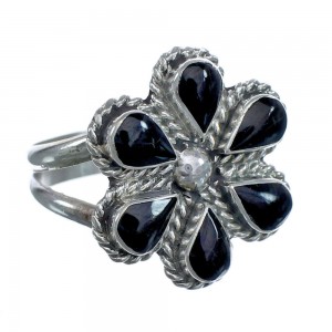 Native American Onyx Flower Authentic Sterling Silver Ring Size 9 JX122355