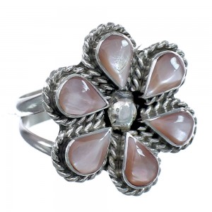 Native American Mother of Pearl Flower Authentic Sterling Silver Ring Size 8-3/4 JX122358