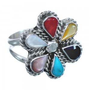 Native American Multistone Flower Authentic Sterling Silver Ring Size 8 JX122360