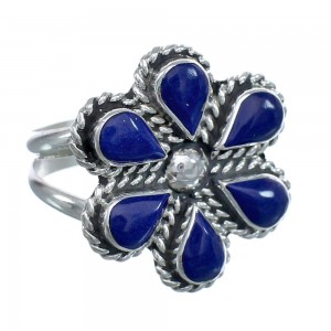Native American Lapis Flower Authentic Sterling Silver Ring Size 7-1/4 JX122363