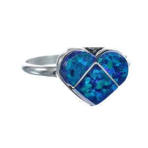 Native American Blue Opal Heart Sterling Silver Ring Size 6-3/4 JX122629