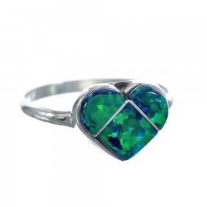 Native American Green Opal Heart Sterling Silver Ring Size 4-1/2 JX122641