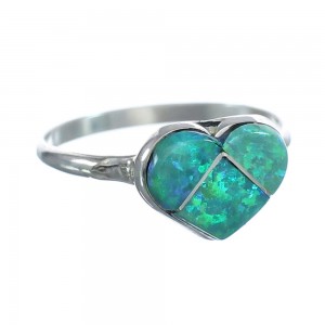 Native American Green Opal Heart Sterling Silver Ring Size 5-1/4 JX122645