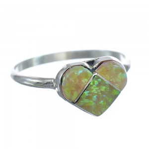 Native American Yellow Opal Heart Sterling Silver Ring Size 5-1/2 JX122650