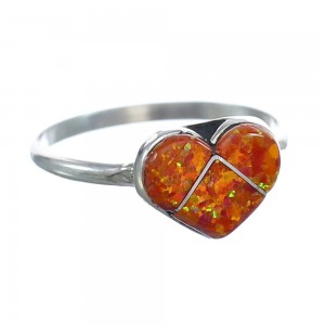 Native American Orange Opal Heart Sterling Silver Ring Size 4-1/4 JX122668
