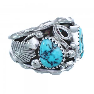 Native American Leaf Sterling Silver And Turquoise Ring Size 11-1/2 JX122617
