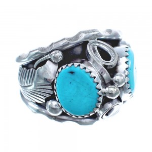 Native American Leaf Sterling Silver And Turquoise Ring Size 10 JX122618