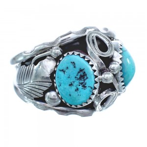 Native American Leaf Sterling Silver And Turquoise Ring Size 12-3/4 JX122621