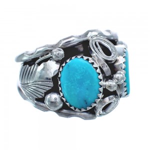 Native American Leaf Sterling Silver And Turquoise Ring Size 10-3/4 JX122622
