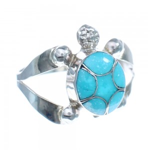 Navajo Sterling Silver Turquoise Inlay Turtle Ring Size 7-1/4 JX122689