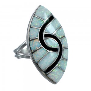 Navajo Genuine Sterling Silver And Opal Inlay Ring Size 8 JX122704