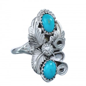 Navajo Sterling Silver And Turquoise Leaf Design Ring Size 8-3/4 JX122593