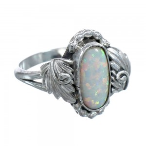 Navajo Indian Scalloped Leaf Sterling Silver Opal Ring Size 8-1/4 AX122365