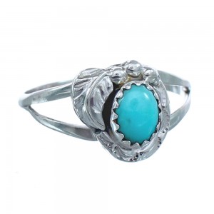 Navajo Genuine Sterling Silver Turquoise Leaf Ring Size 8 AX122313