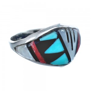 Multicolor Zuni Indian Genuine Sterling Silver Jewelry Ring Size 6-3/4 AX122417