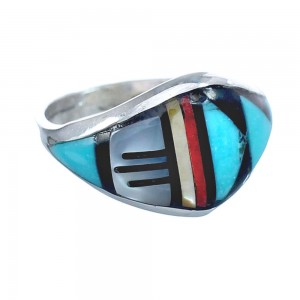 Multicolor Zuni Indian Genuine Sterling Silver Jewelry Ring Size 6-3/4 AX122419